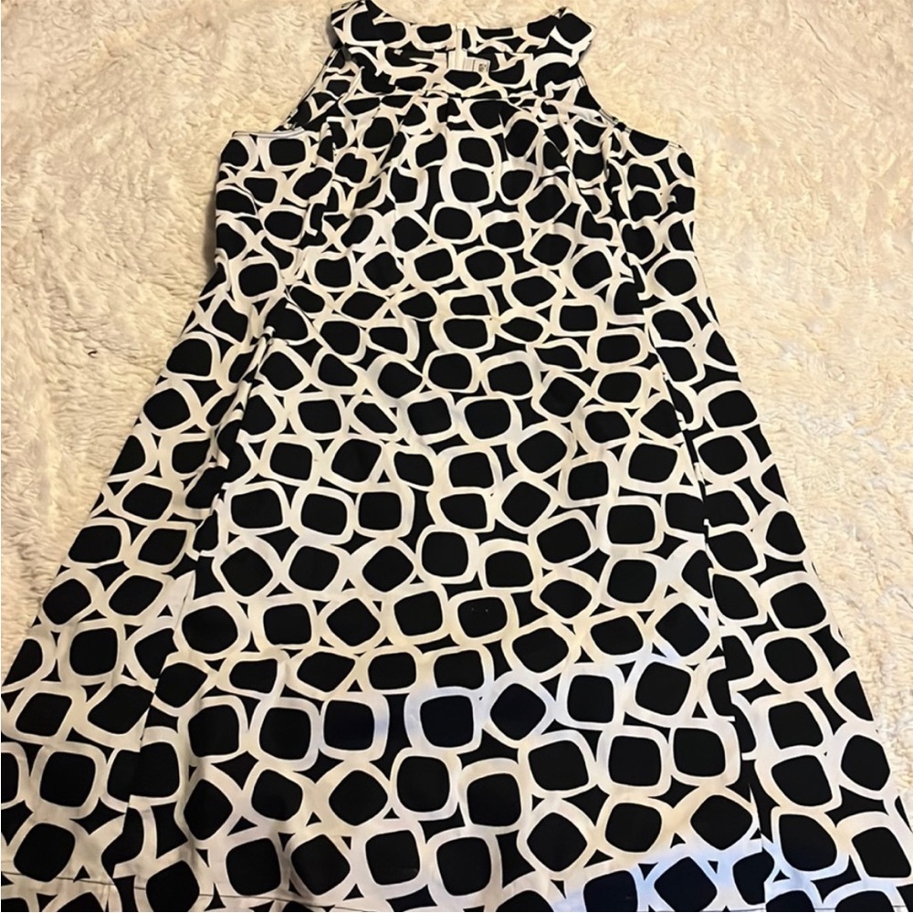 Elliott Lauren Black White Geometric Design Midi Dress Size 6 Sleeveless